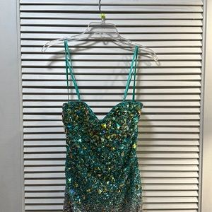 Strapless Dress Ombré Teal with Silver: Prom, Wedding Guest, Event Dress